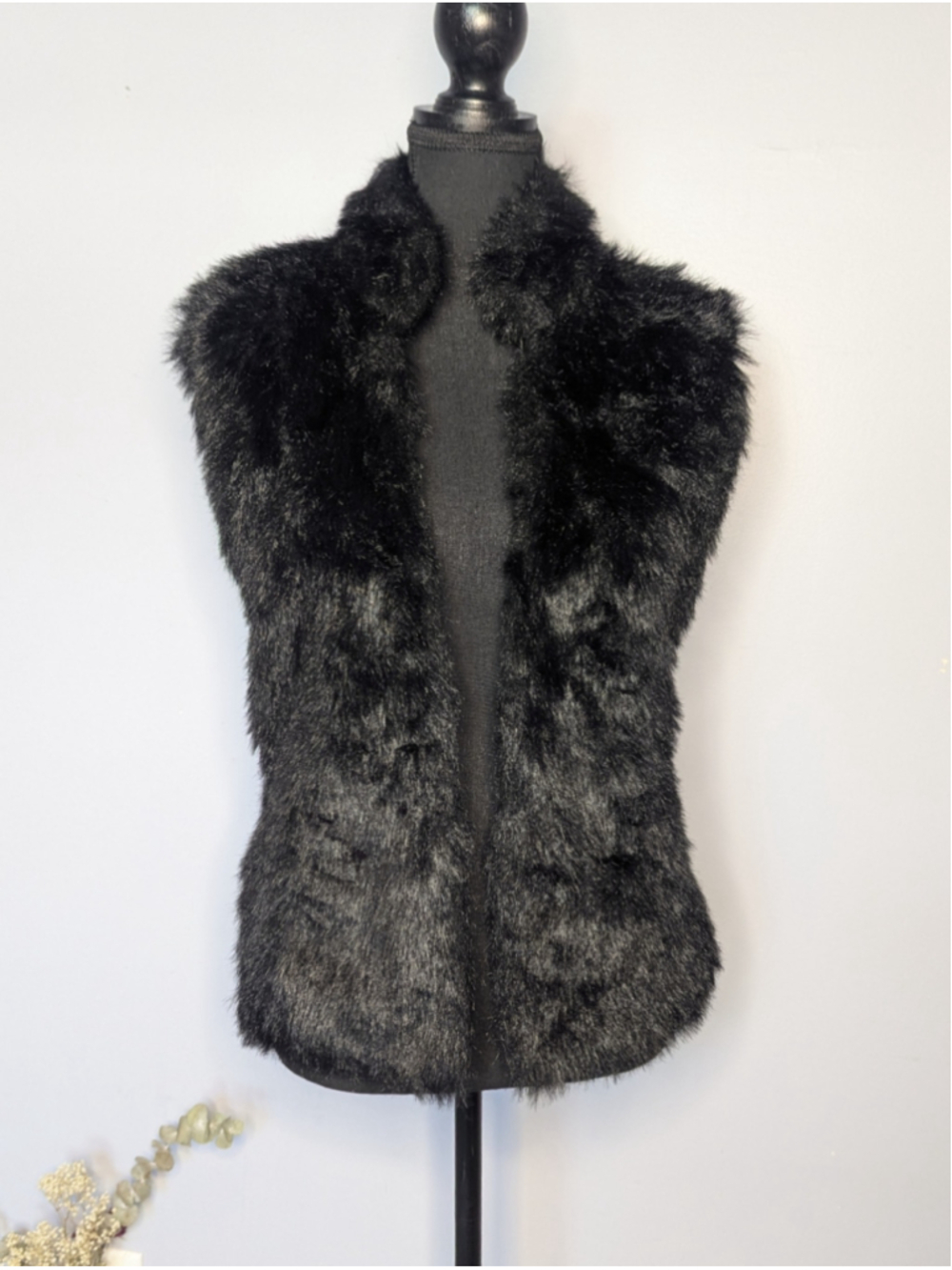 Y2K Style & Co Black Faux Fur Hybrid Sweater Vest Ribbed Back Glam Size M